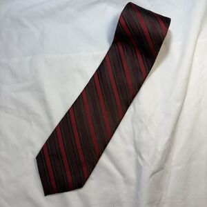 Calvin Klein Extra Long Silk Tie XL 62.5" Red Burgundy Striped Dark Academia EUC